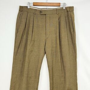 Paul Frederick Men’s 35x30 Brown Pleated Dress Pants Cuffed 100% Wool